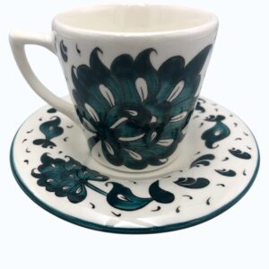 Yeşil Lotus Motifli Sütlü Kahve & Latte Fincanı