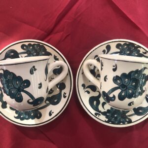 Yeşil Lotus Motifli İki Kişilik Çini Kahve Fincan Takımı