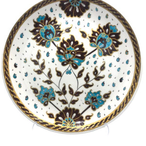 33cm Kahverengi Lotus Motifli Çini Tabak