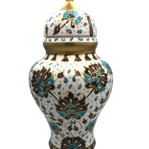 46cm Kahverengi Lotus Desenli Çini Küp