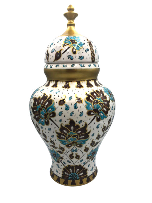 46cm Kahverengi Lotus Desenli Çini Küp