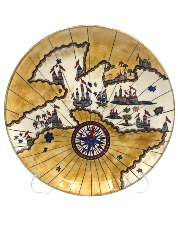 25cm Piri Reis Haritası Desenli Çini Tabak